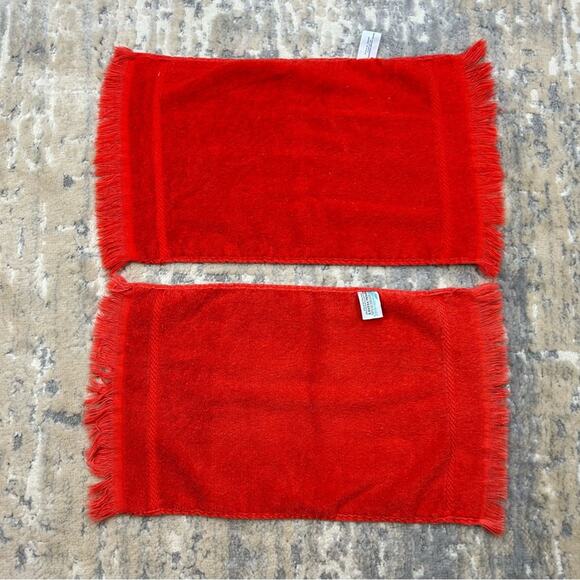 Vintage FieldCrest Royal Velvet Cotton Orange Fringe Hand Towels Set of 2 1970’s - Picture 5 of 5
